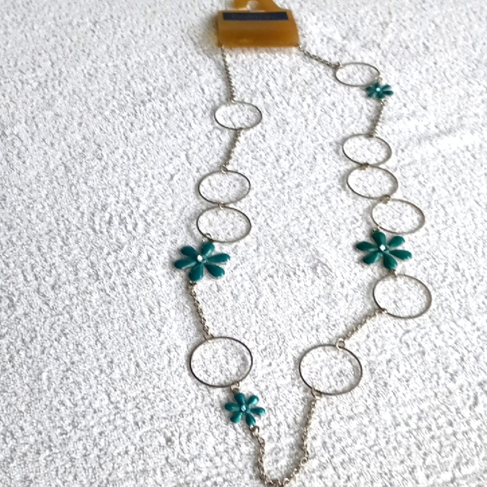 Silver and Teal Floral Necklace